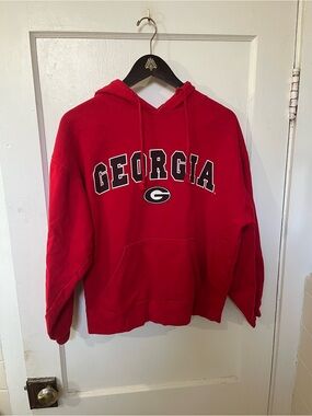J. America UGA Georgia Bulldogs Red Arch Logo Hoodie Size Medium EUC